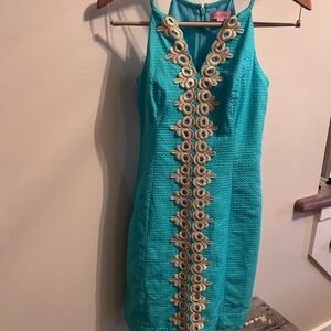 Lilly Pulitzer Teal Mini Dress with Gold Accents